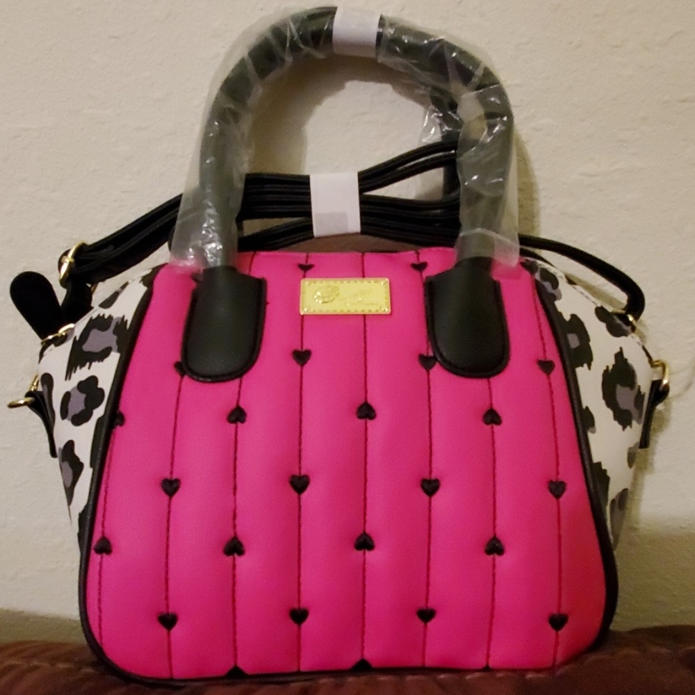 Betsey Johnson Mini Crossbody Pink Heart Cheetah